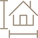 Icon of architectural blueprint with house, pencil, and ruler.