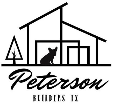 Logo of Peterson Builders Inc featuring a house, a tree, and a dog silhouette.