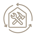 House maintenance with tools and recycling arrows.