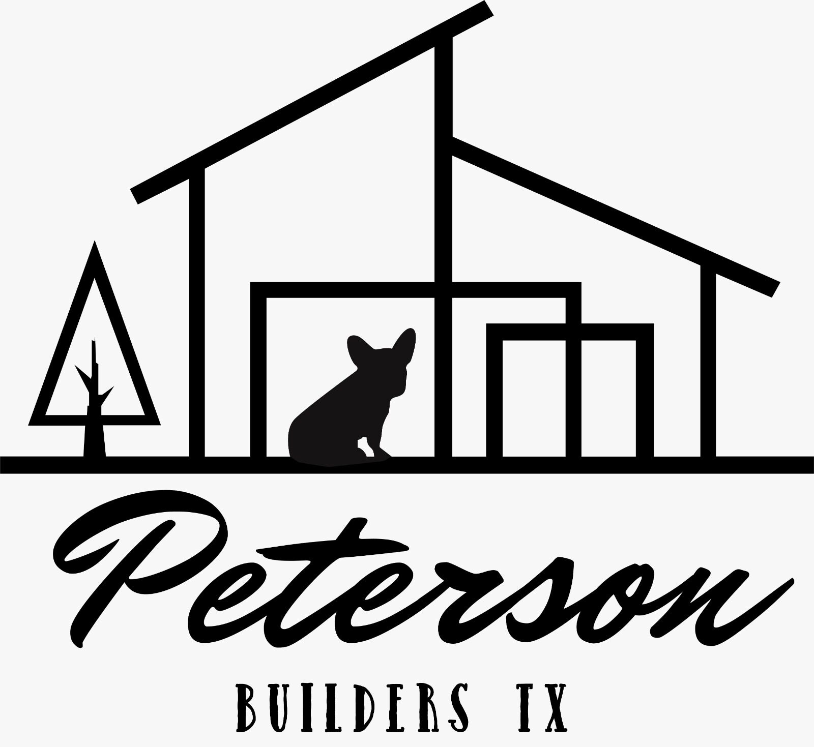 Logo of Peterson Builders IX with a house silhouette and tree.