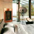 Cozy living room with a fireplace and modern decor.