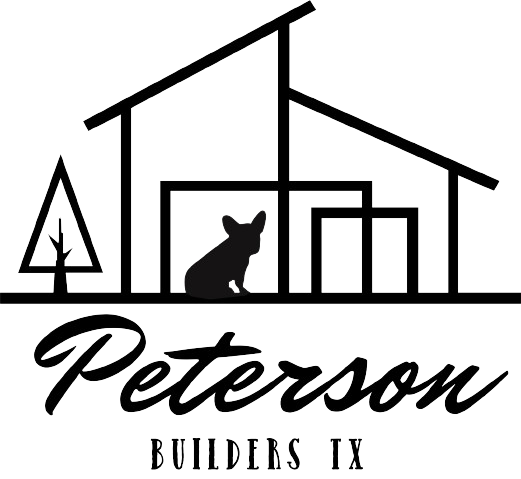 Logo featuring a house silhouette, a dog, and a tree with the text 'Peterson Builders Inc'.